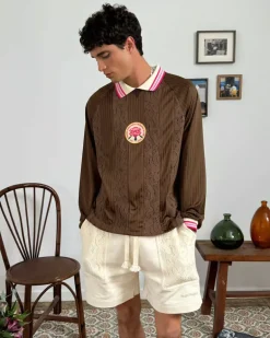 Lace Football Polo Brown