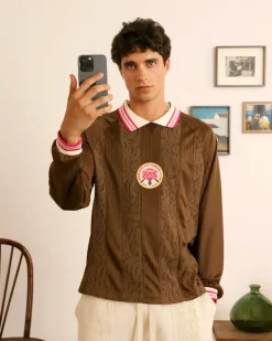 Lace Football Polo Brown