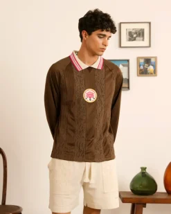 Lace Football Polo Brown