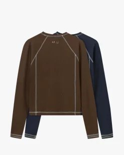 Pack De 2 Camisetas Manga Larga Waffle Marrón/Azul Marino