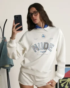 Sudadera Sin Capucha Varsity Blanco Crema