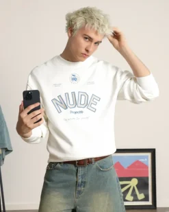 Sudadera Sin Capucha Varsity Blanco Crema